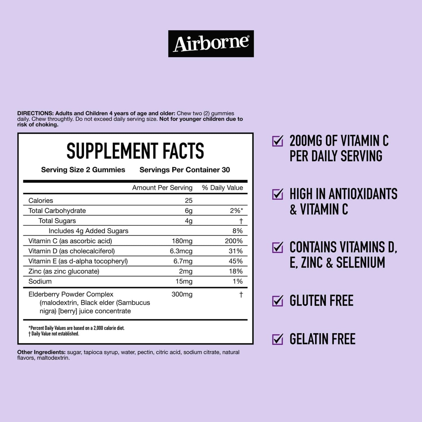Airborne Immune Support Elderberry gummies supplement facts