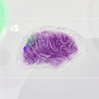 A vibrant purple brain set against a contrasting green background, showcasing a striking visual combination.