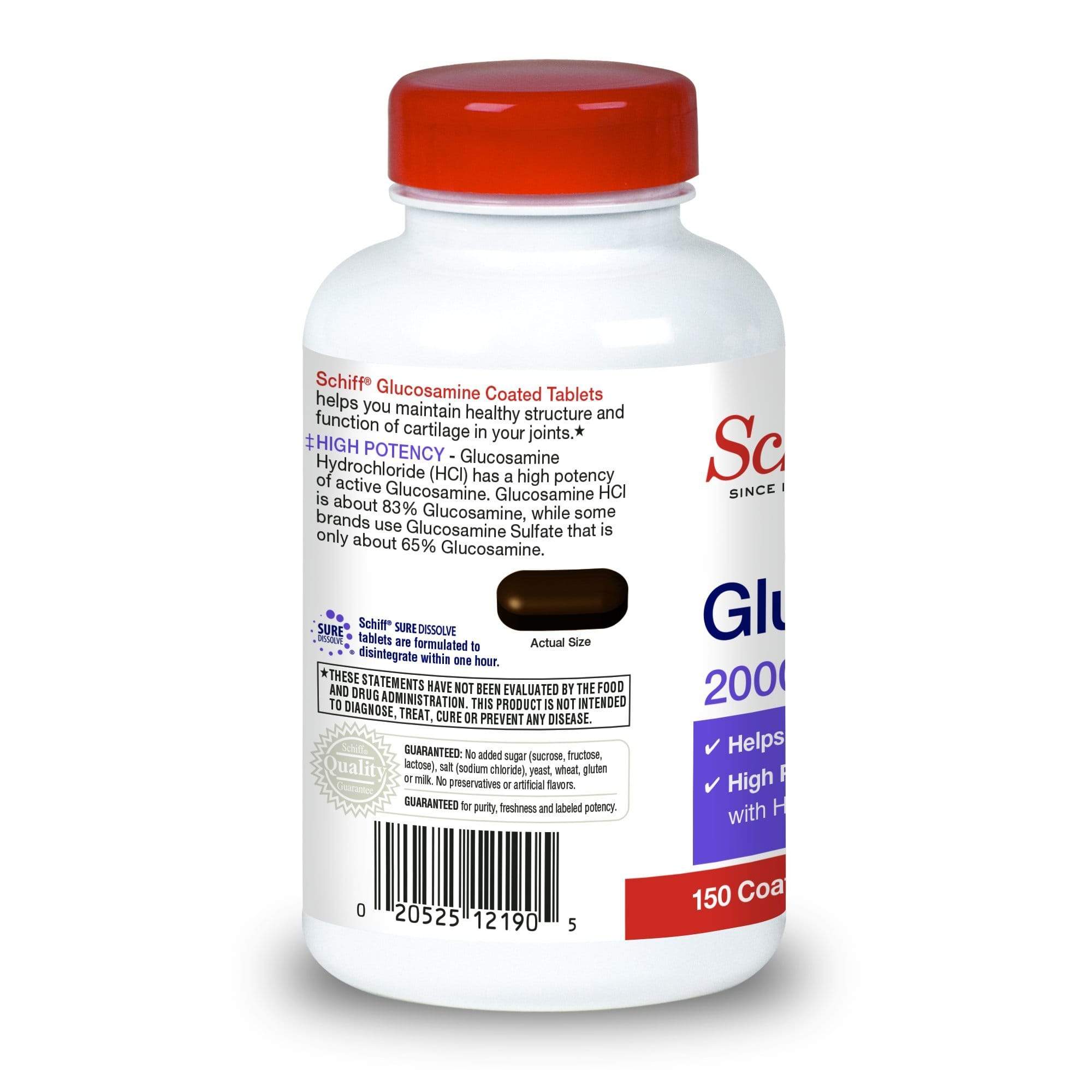 Back of Schiff Glucosamine Coated Tablet bottle